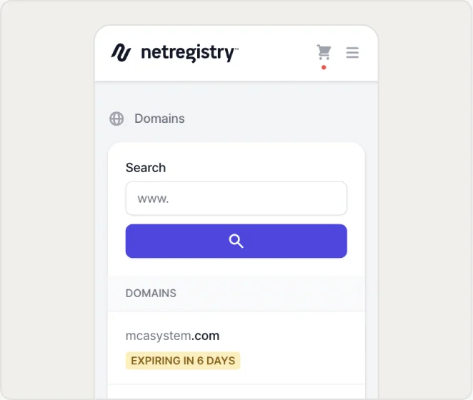 Mobile domains search screen