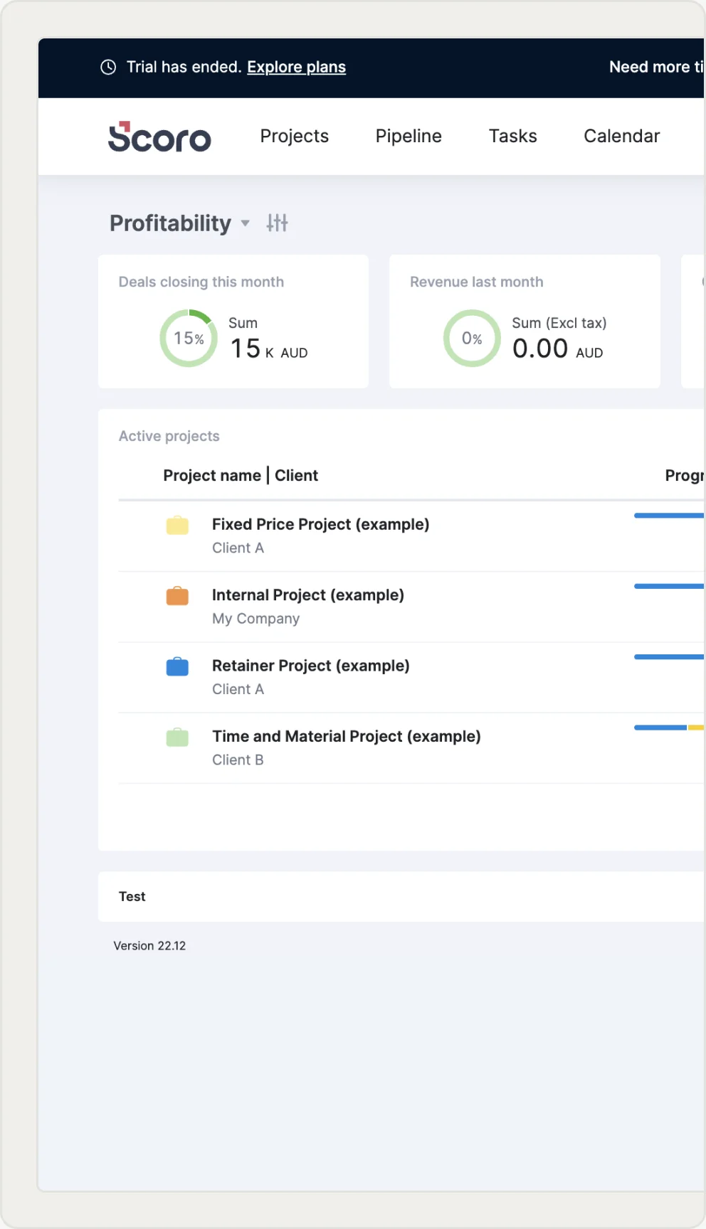 Scoro dashboard