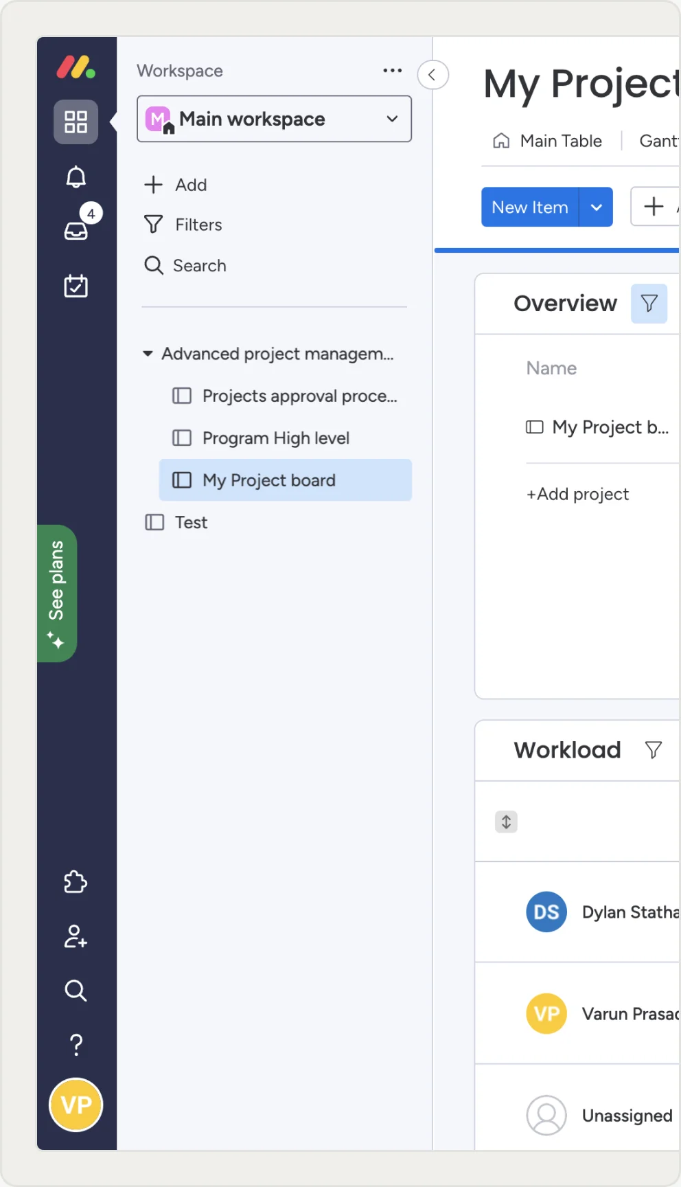 Monday.com workspace dashboard
